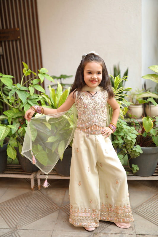 Ivory Eleganza Palazzo Set with sleeves