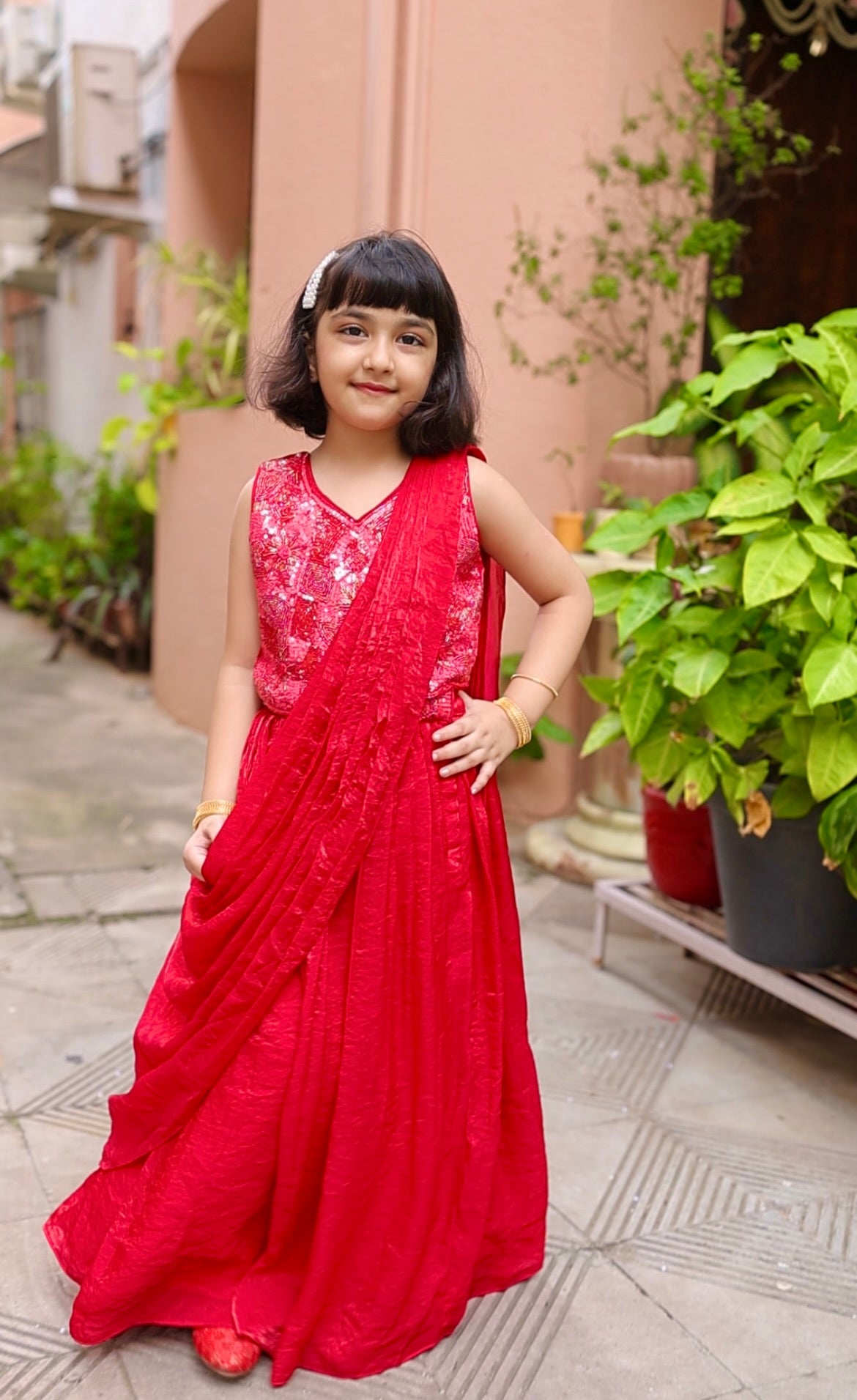 Ruby Raaga Girls Pre-Draped Saree