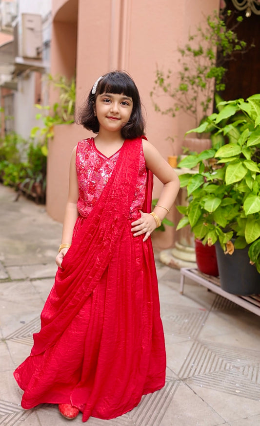 Ruby Raaga Girls Pre-Draped Saree
