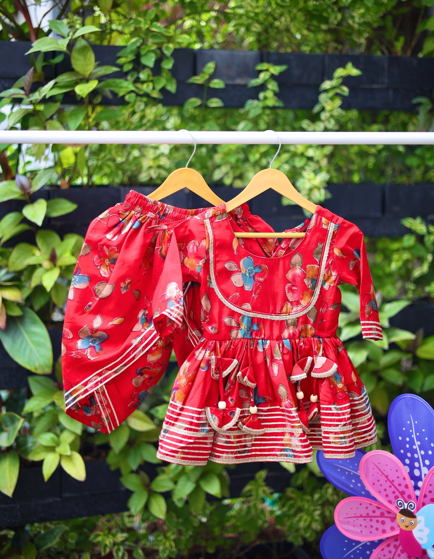 Gulmohar Girls Red Dhoti Set CubsNCrowns