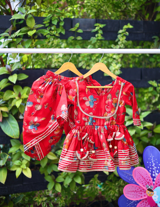 Gulmohar Girls Red Dhoti Set CubsNCrowns