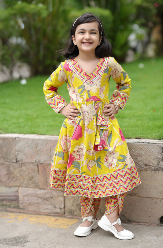 Floral Fiesta Girls Dhoti Kurta Set