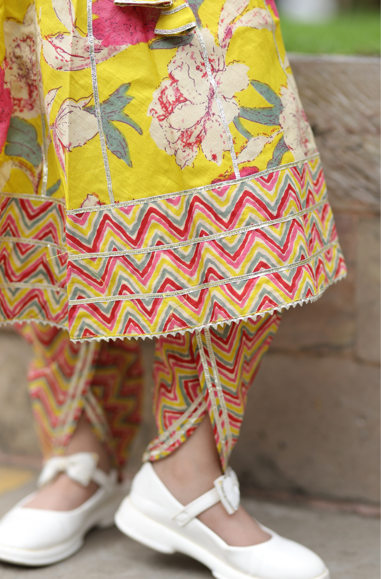 Floral Fiesta Girls Dhoti Kurta Set