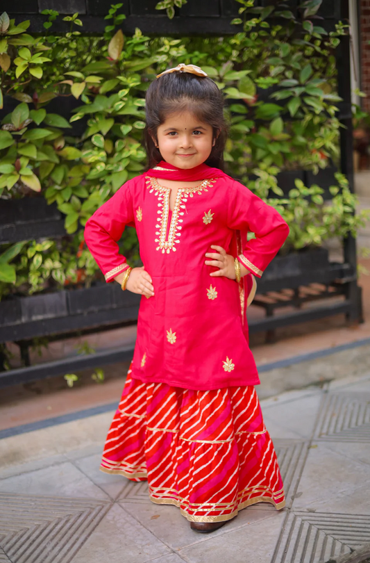 Gota Gulal Sharara Set – Girls festive Wear Cotton Set
