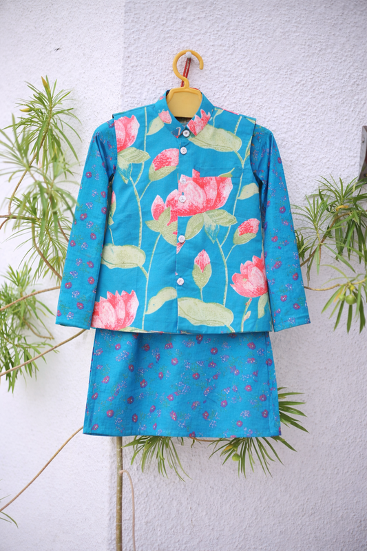 Lotus Lagoon Boys Kurta Set with Jacket