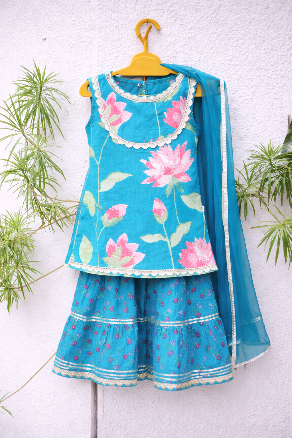 Lotus Lagoon Girls Sharara Set with sleeves