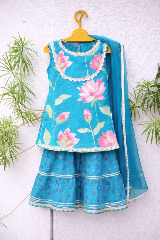 Lotus Lagoon Girls Sharara Set with sleeves