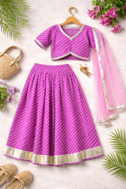Jamuni Leheriya Girls Lehenga Set
