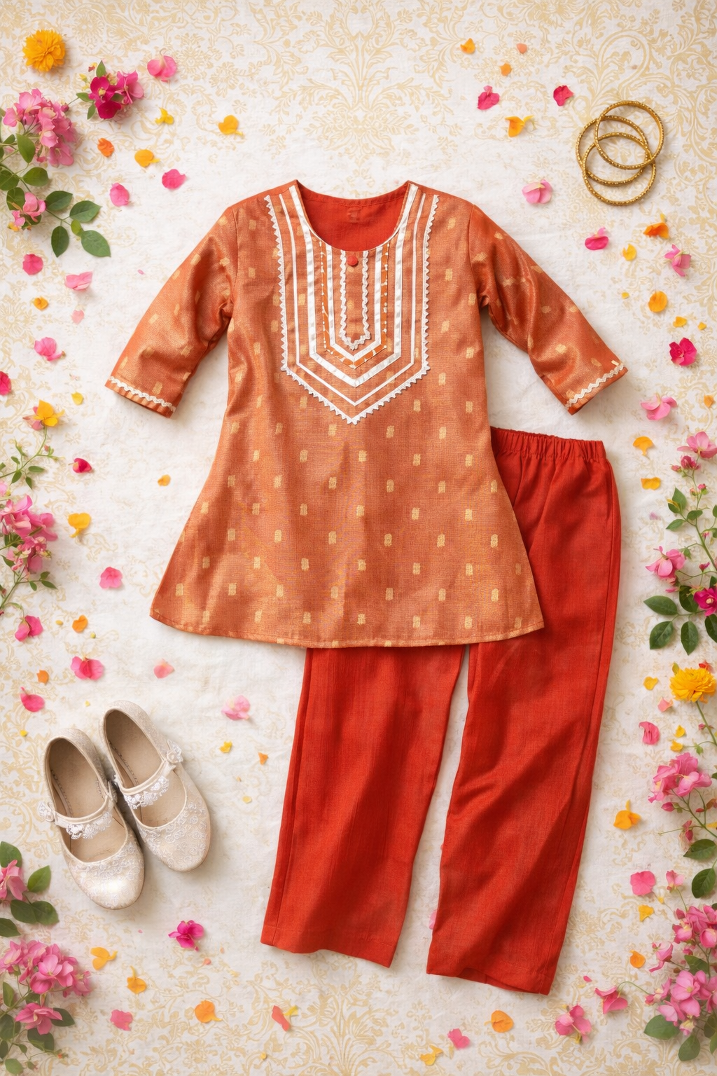 Rust Royale Girls Kurta Set