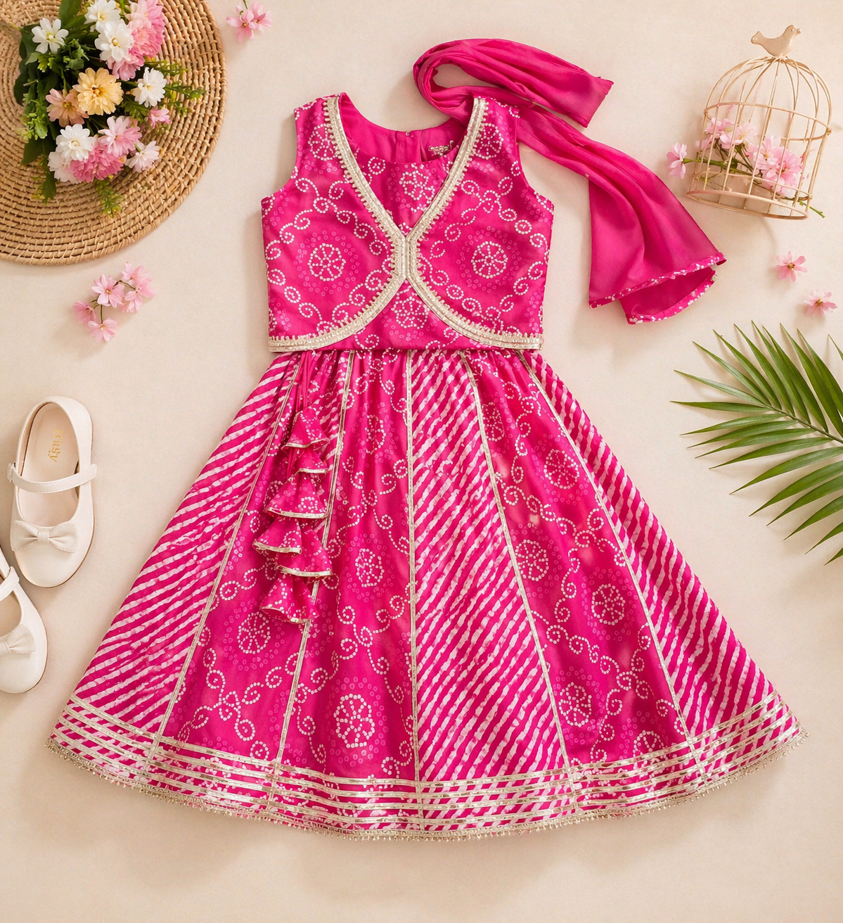Bandhej Blossom Girls Lehenga Set