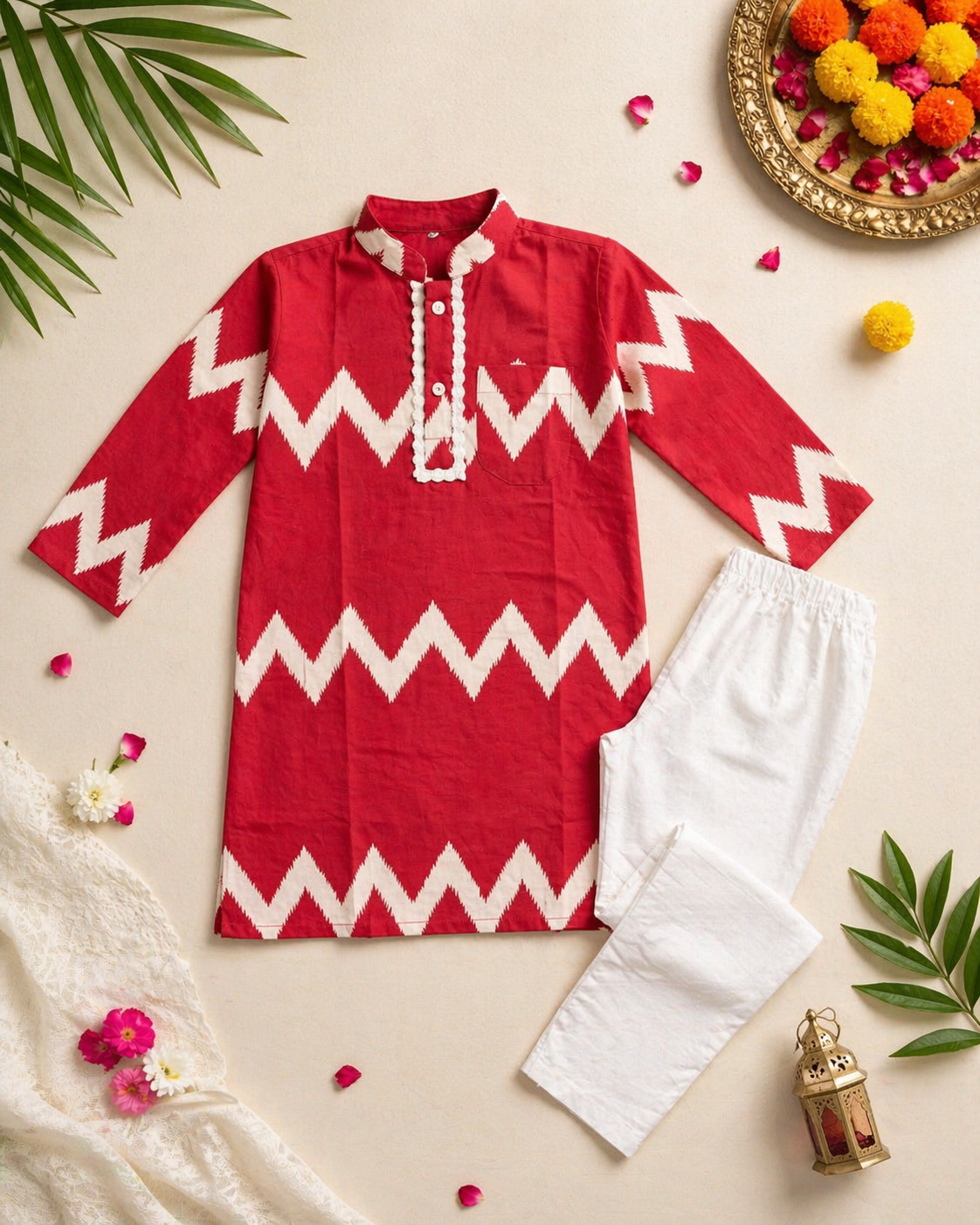 Zig-Zag Ikat Boys Kurta Set