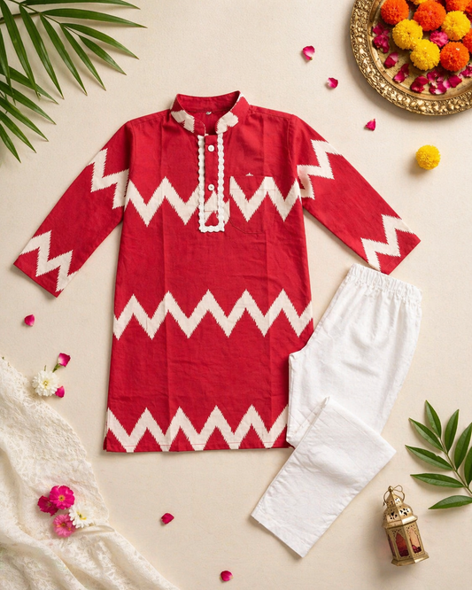 Zig-Zag Ikat Boys Kurta Set