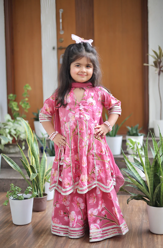 Phoolwari Pink Girls Sharara Set