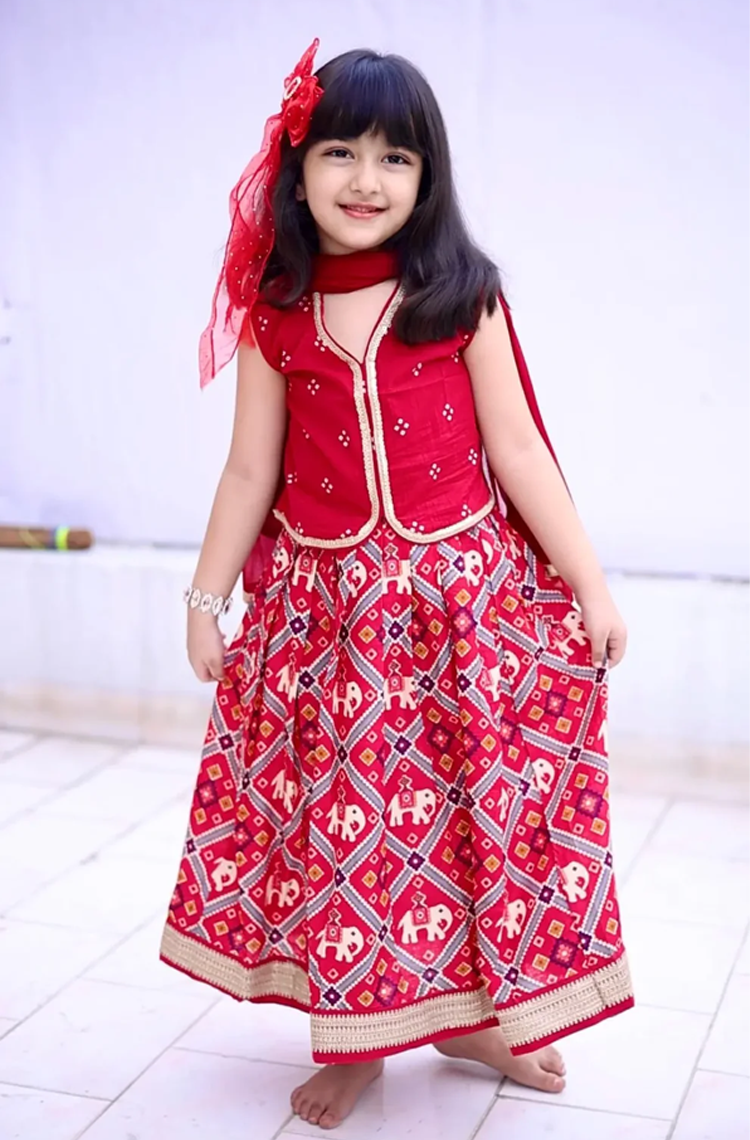 Red Patola Girls Lehenga Set