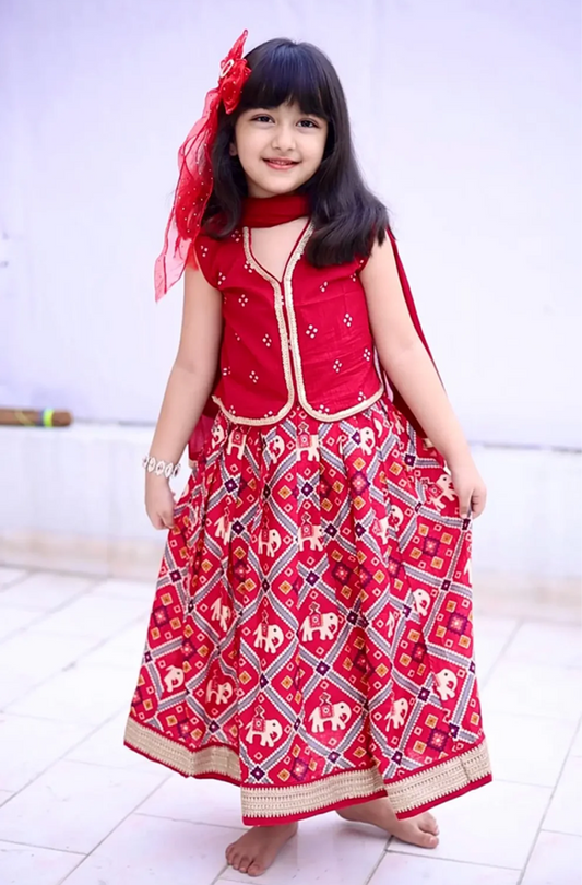 Red Patola Girls Lehenga Set