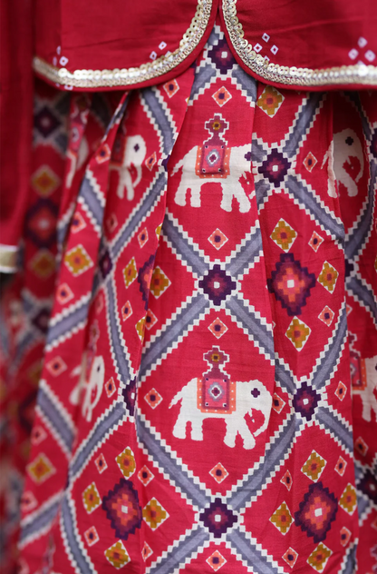 Red Patola Girls Lehenga Set